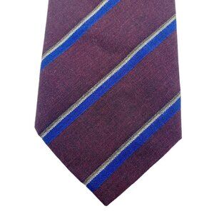 ETRO Vintage  Mens Necktie Cotton Burgundy Red Stripe Narrow Tie